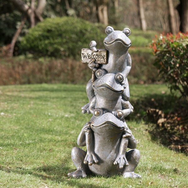 Online Solar 3-Stack Frogs Statue w/LED Light, 24 tall